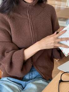 Livesso Women's Loose Business Casual High Neck Knit Cardigan, Minimalist Fashion For Commuting And Office Wear, Autumn/Winter