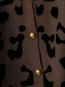 Linhara Plus Size Women Leopard Print Drop Shoulder Long Sleeve Casual Loose Knit Cardigan, Autumn/Winter - Multicolor - View 6
