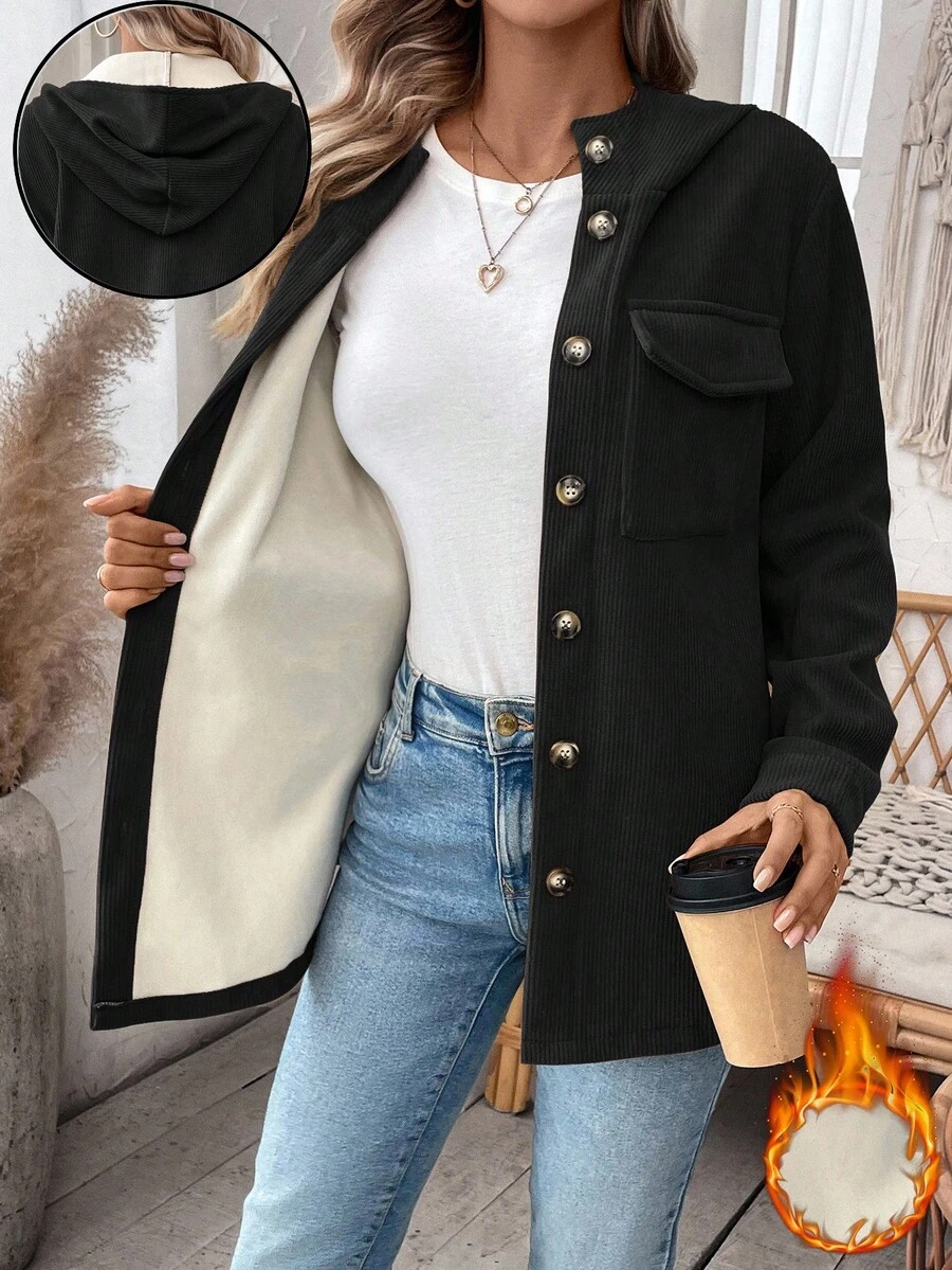 EMERY ROSE Women's Casual Hooded Thermal Lined Jacket, Autumn/Winter - Black - View 1