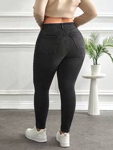 RueChic Plus Size High Waist Black Skinny Jean - Black - View 4