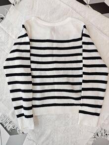 SHEIN EZwear Áo khoác cardigan sọc tối giản thường ngày dành cho sinh viên, phong cách hàng hải, mùa tựu trường, phù hợp cho phụ nữ vào mùa thu/đông, cổ điển, gợi cảm, dễ thương, Y2K, cô gái dừa, boho, hippie, lễ hội âm nhạc - Nhiều màu - Xem 12