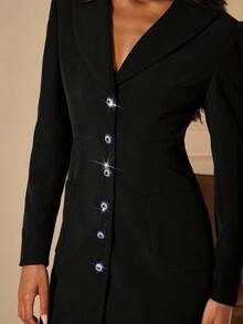 Lilora 女士优雅长款西装外套通勤西装外套女装西装连衣裙商务连衣裙燕尾服连衣裙秋冬女士 - 黑色 - 查看 8
