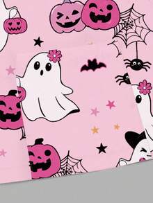 PopScrub Women's Cute Pink Pumpkin, Cartoon Ghost Digital Print Sweet Nurse Scrub Uniform Jacket For Halloween - Multicolor - View 4