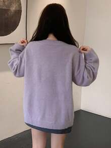 DAZY New Loose Casual 3D Floral Decor Sweater For Women, Autumn/Winter - Purple - View 2