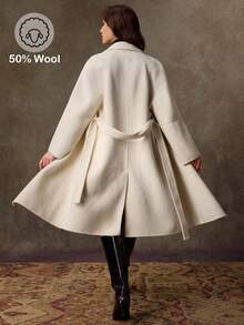 Lilora 女士纯色翻领插肩袖长款休闲羊毛大衣，秋冬季，商务、复古、派对、度假、外出、老钱风、性感妩媚、舞会、晚宴、情人节、邮轮旅行、通勤、层次丰富、约会之夜、聚会、极简主义、生日、正式场合、伊比沙岛、纳什维尔、假期、端庄、时尚、休闲、购物、街头风、外出、性感、复古、波西米亚风、正式、2000年代风格、休闲、嬉皮、复古、老钱风 女士冬季外套 - 白色 - 查看 3