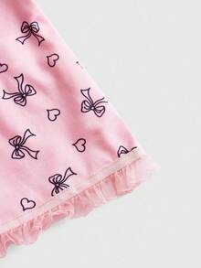 ROMWE Kawaii Bow Print Spaghetti Strap Camisole Top With Lace Trim - Pink - View 3