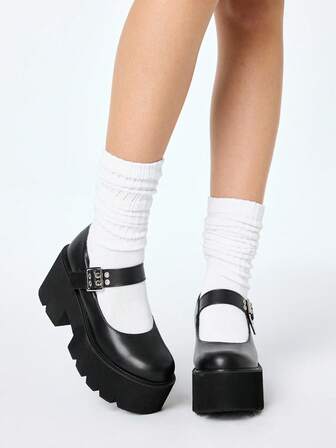 Grunge Punk Women's New Platform Wedge Heel Round Toe Slip-On Fashion Loafers