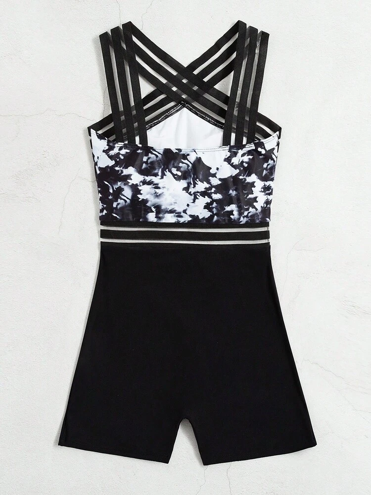 Tie  Dye Contrast Mesh One Piece Swimsuit,Summer Beach