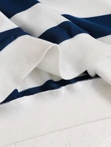 SHEIN Tween Boy Casual Loose Korean Style Round Neck Colorful Striped Embellished Pullover Sweatshirt, Suitable For Commuting, School, Daily Casual Wear, Sports, Autumn/Winter,Ensemble Hiver,Winter Clothing,Fall Outfits,Fall Clothing,All Clothes For Kids,Long Sleeve Shirts,Navy Blue Tops ,White Tops - Blue - View 6