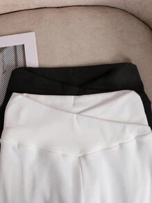 青少年女孩两件套家居休闲百搭保暖紧身打底裤，黑白款，秋冬款 - 黑與白 - 查看 5