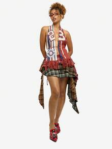 SUMWON WOMEN Multi Plaid Tiered Ruffle Asymmetric Layered Mini Skirt With Checked Pattern Fall Festival - Multicolor - View 4