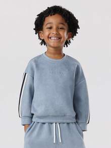 SUMWON Boys Co-Ord Set Winter Casual Sweatshirt Wide Leg Pants Drawstring Waist Cozy Wear Set For Kids - Blue - View 3