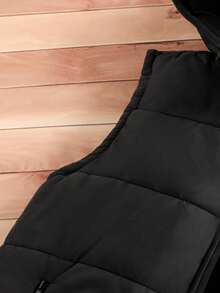 Boys Casual Hooded Cotton Padded Vest, Suitable For Daily Leisure And Winter Outings Fall - Black - View 4
