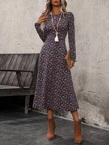 EMERY ROSE 女士度假碎花圆领长袖连衣裙 - 彩色 - 查看 4