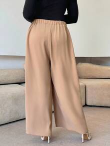 Modelyn Wide Leg Pants, Loose & Comfortable, Flattering, Versatile, Asymmetric Hem, Long, Plus Size - Khaki - View 2