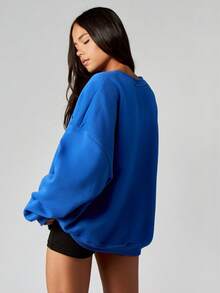 MISSGUIDED Crew Neck Oversized Sweatshirt With Athletic Print For Winter Layering Cozy Casual Comfort And Style - Royal Blue - View 2