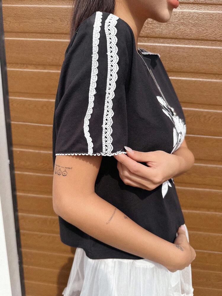 Women's Summer Floral Printed Round Neck Short Sleeve Casual T-Shirt Graphic Tee