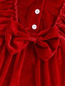 SHEIN 2025年秋季新款女婴连体衣，圆领半开襟长袖，荷叶边装饰，大蝴蝶结点缀，裆部开口，面料柔软舒适，适合宝宝100天/一周岁生日派对穿着，连体衣+发带，秋冬季款。 - 紅色 - 查看 8
