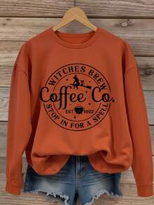 EMERY ROSE Sudadera de Halloween talla grande, sudadera de manga larga con cuello redondo y estampado gráfico talla grande, estilo urbano - Naranja - Ver 5