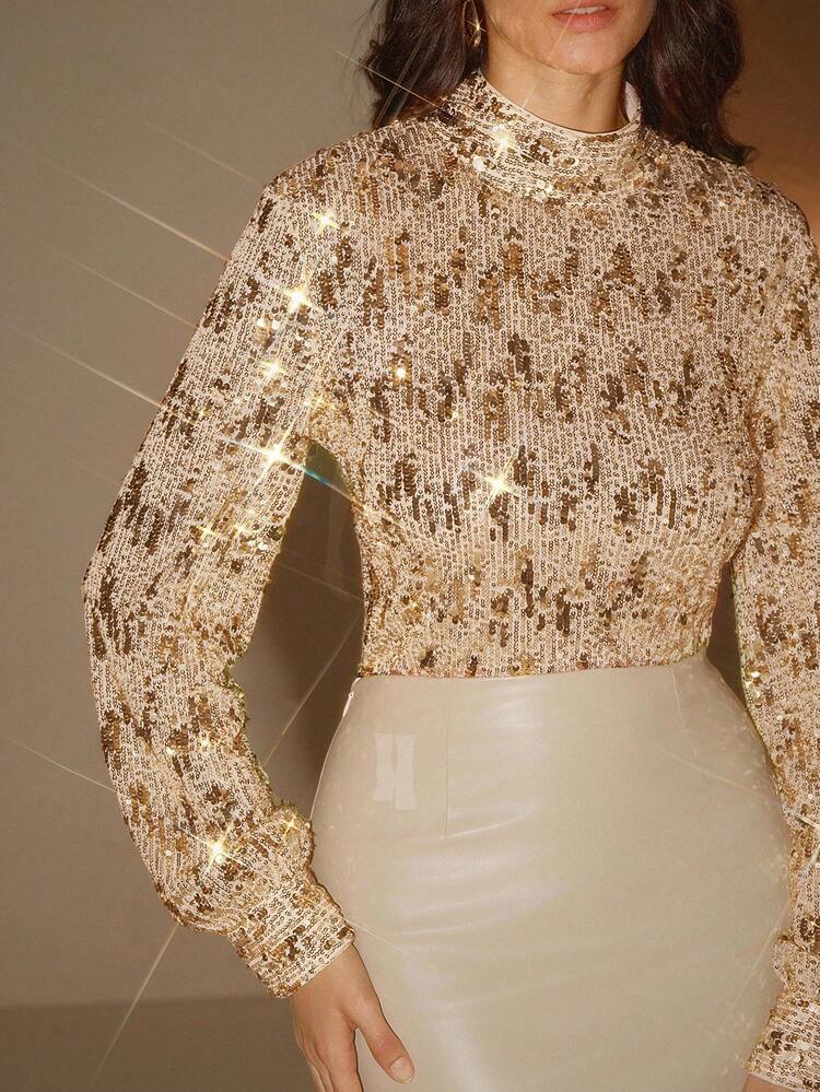Women's Elegant & Dignified Design High-End Glitter Sequin Sweater, Christmas Jumper, Party, Sequin Top, New Year