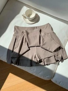 Comfortcana Women Camel Color Knitted Cute Sports Pleated Mini Skirt - Camel - View 5