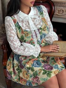 Lyrianda Plus Size Jacquard Patchwork Solid Color Elegant Dress