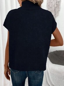 EMERY ROSE Women Casual Loose Fit Turtleneck Sweater Vest - Royal Blue - View 2