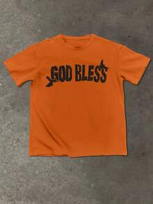 Manfinity EMRG Men's Letter & Figure Print Round Neck Casual Loose T-Shirt - Orange - View 3