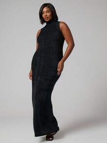 MUSERA Robe longue moulante à col montant sans manches grande taille pour les sorties en automne, hiver, période des fêtes et vacances