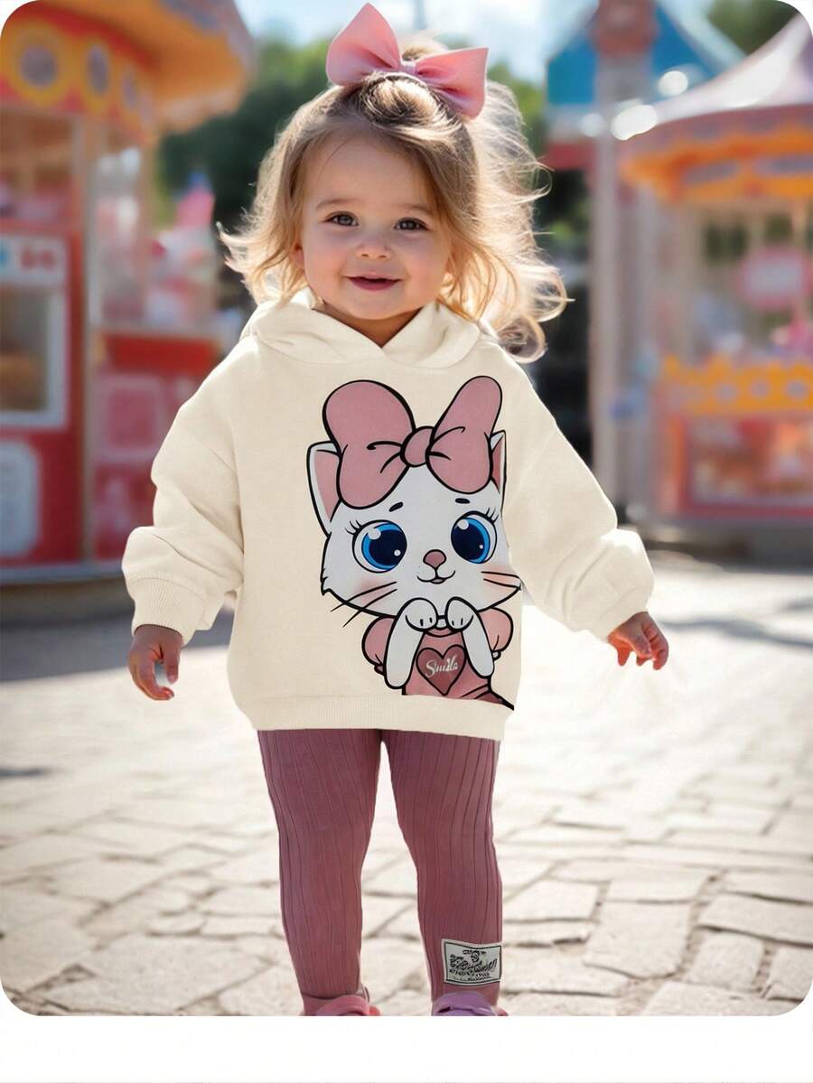 女婴可爱卡通图案连帽卫衣和松紧腰裤套装，秋冬秋季服装 - 彩色 - 查看 1