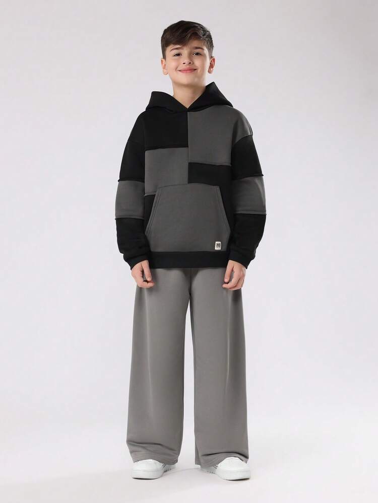 Color Block Hoodie With Centre Pocket And Contrast Panels