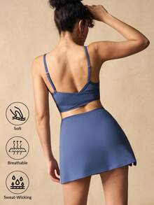 VARSIVA 女士休闲运动撞色边吊带背心上衣、夹克和迷你裙套装女士健身套装 - 彩色 - 查看 10