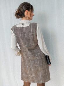 Livesso Women's V-Neck Sleeveless Loose Straight Plaid Midi Dress