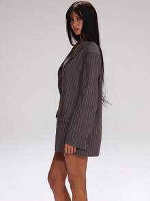 MUSERA Áo blazer kẻ sọc dáng rộng, vừa vặn, thích hợp cho giáo viên, đi học, phong cách thường ngày, đường phố, thể thao, công sở, chạy bộ, mùa đông, dự tiệc, thanh lịch, mùa xuân. - Xám - Xem 3