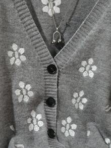 INAWLY Women's Casual Floral Embroidery Button Front Dolman Cardigan, Autumn/Winter - Grey - View 5