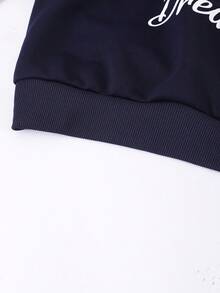 Setelan Sweatshirt dan Rok Lipit Warna Polos dengan Motif Angka Kontras Warna dan Bahu Terbuka untuk Remaja Perempuan, Cocok untuk Pakaian Kasual Sehari-hari - Biru - View 7