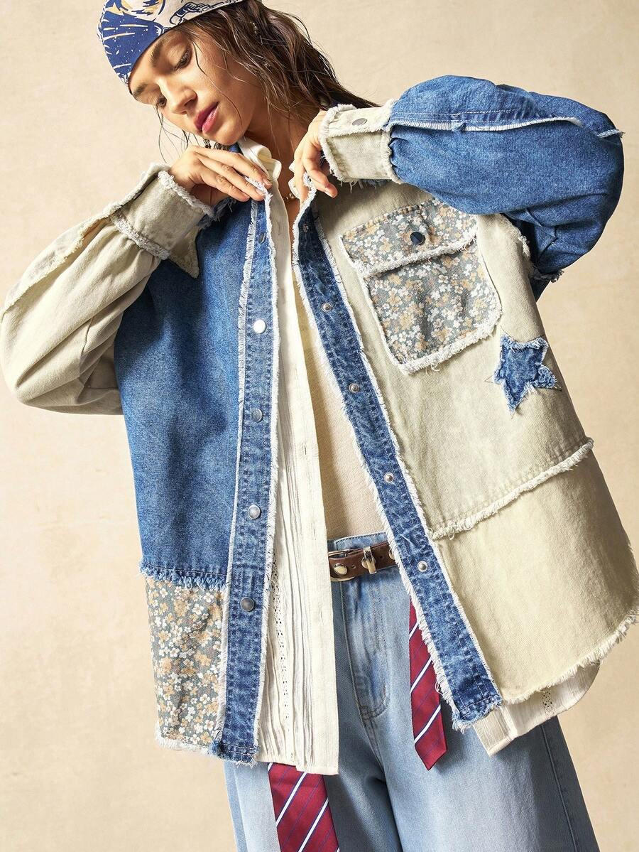 Bohemela Women's Casual Woven Patchwork Long Sleeve Loose Jacket Autumn Winter Clothes For Women - Multicolor - View 1