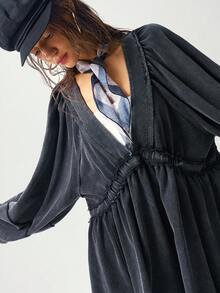 Bohemela Casual Solid Color Knit Loose Women Mini Dress - Black - View 2