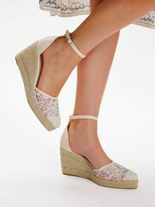 Styleloop 女士时尚度假风麻绳坡跟凉鞋，网眼透气不闷热度假风舒适平底鞋 - 杏色 - 查看 1