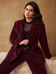 MOTF PREMIUM BLAZER GRANDE TAILLE EN VELOURS CÔTELÉ, AUTOMNE/HIVER - Rouge foncé - Voir 5