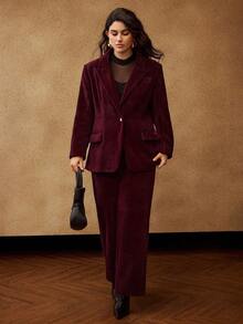 MOTF PREMIUM BLAZER GRANDE TAILLE EN VELOURS CÔTELÉ, AUTOMNE/HIVER - Rouge foncé - Voir 6