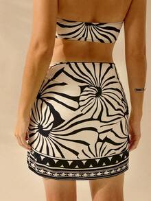 CAJUNI Women's Boho Shell Print Holiday Casual Summer Beach Swimming Wrap Short Swimsuit Skirt Smock, Sarong