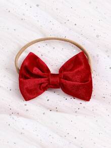 SHEIN 2025年秋季新款女婴连体衣，圆领半开襟长袖，荷叶边装饰，大蝴蝶结点缀，裆部开口，面料柔软舒适，适合宝宝100天/一周岁生日派对穿着，连体衣+发带，秋冬季款。 - 紅色 - 查看 7