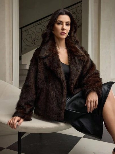 ZEYLAH 复古时尚仿毛领外套，优雅风格，秋冬款