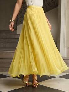 ZEYLAH Women's Elegant Pleated Flowy A-Line Skirt - Yellow - View 2