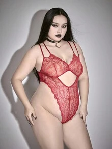 ROMWE Goth 加大码哥特式蕾丝边无线性感紧身衣 - 藏蓝色 - 查看 4