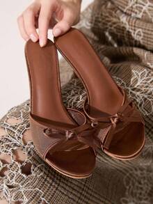 CUCCOO CHICEST Brown PU Women's Round Toe High Heel Mule Sandals Spring Shoes Spring Break Easter Prom Heels For Christmas - Bronze - View 7