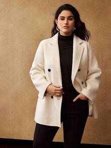 MOTF PREMIUM PLUS SIZE WOMEN WOOL DOUBLE-BREASTED OVERCOAT - White - View 5