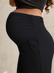 MaterniWear Plain Cropped Maternity Pants Dark Grey Woven With Adjustable Belly Support