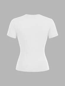 SHEIN EZwear 3件套女士休闲圆领修身长袖T恤套装，基础款T恤，女士3件装上衣，女士T恤，女士短袖上衣，纯色T恤，女士夏季上衣 - 彩色 - 查看 10